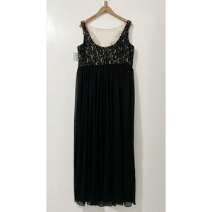 Davids Bridal Black Lace Mesh V-Neck Maxi Dress Womens Plus Size 18 NEW